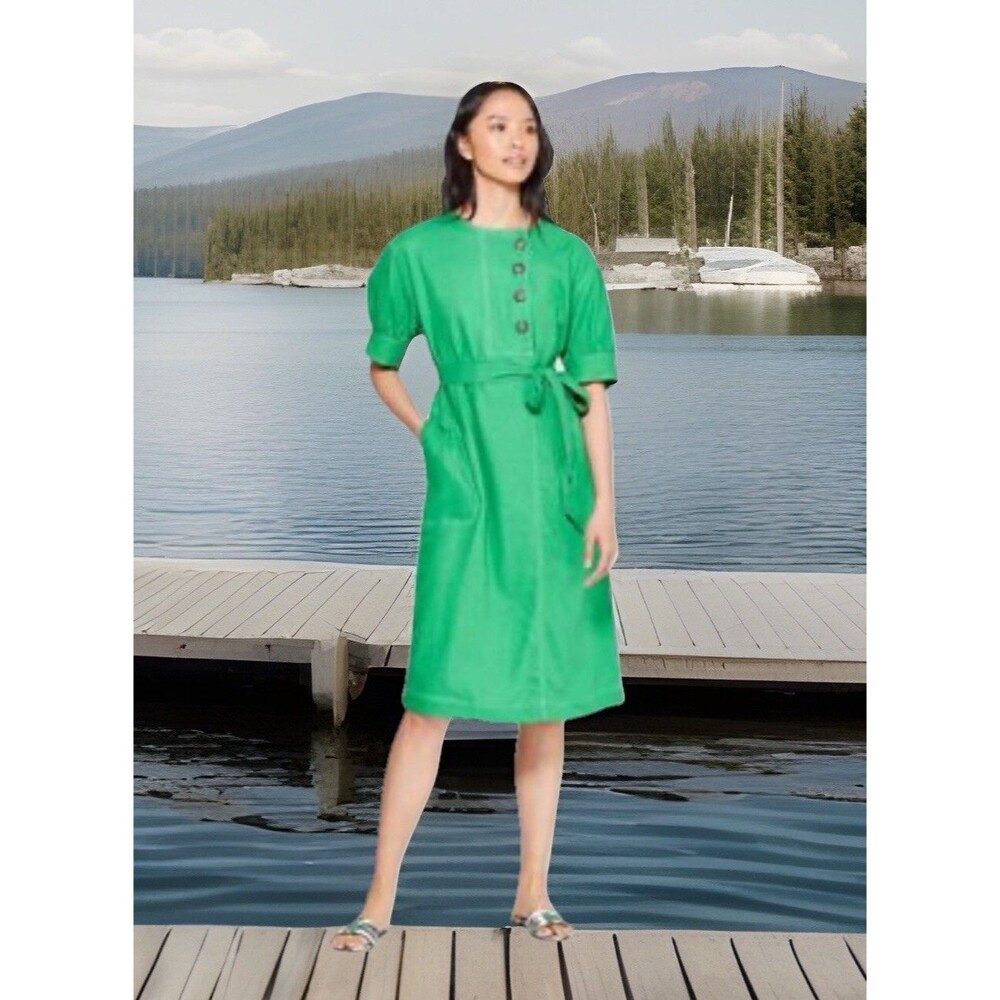 Chic Who What Wear Womens Puff Sleeve Linen Dress W Belt Classic‎ Boho Sweet XS